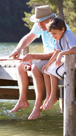 Grandfather and Boy Fishing - Lake George Rentals